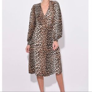 Ganni Leopard Print Wrap Dress - Size 4